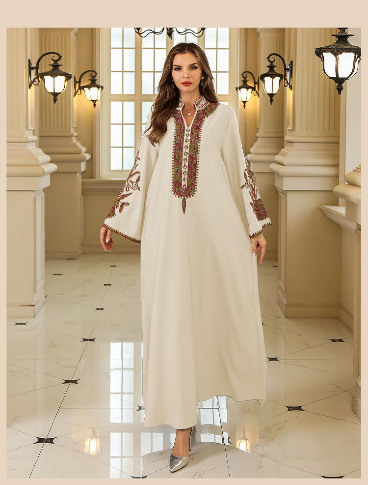 abaya rope-embroidered long gown dress