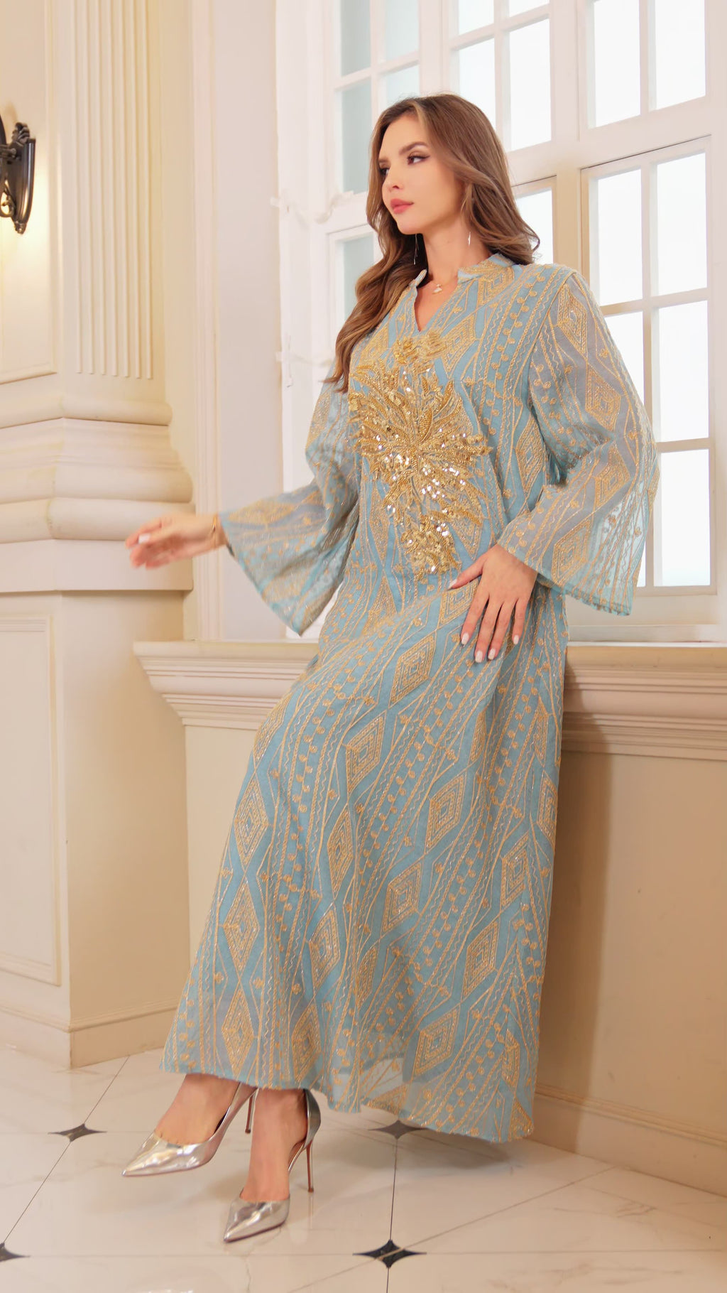 Elegant embroidered and beaded abaya for women
