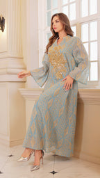Elegant embroidered and beaded abaya for women