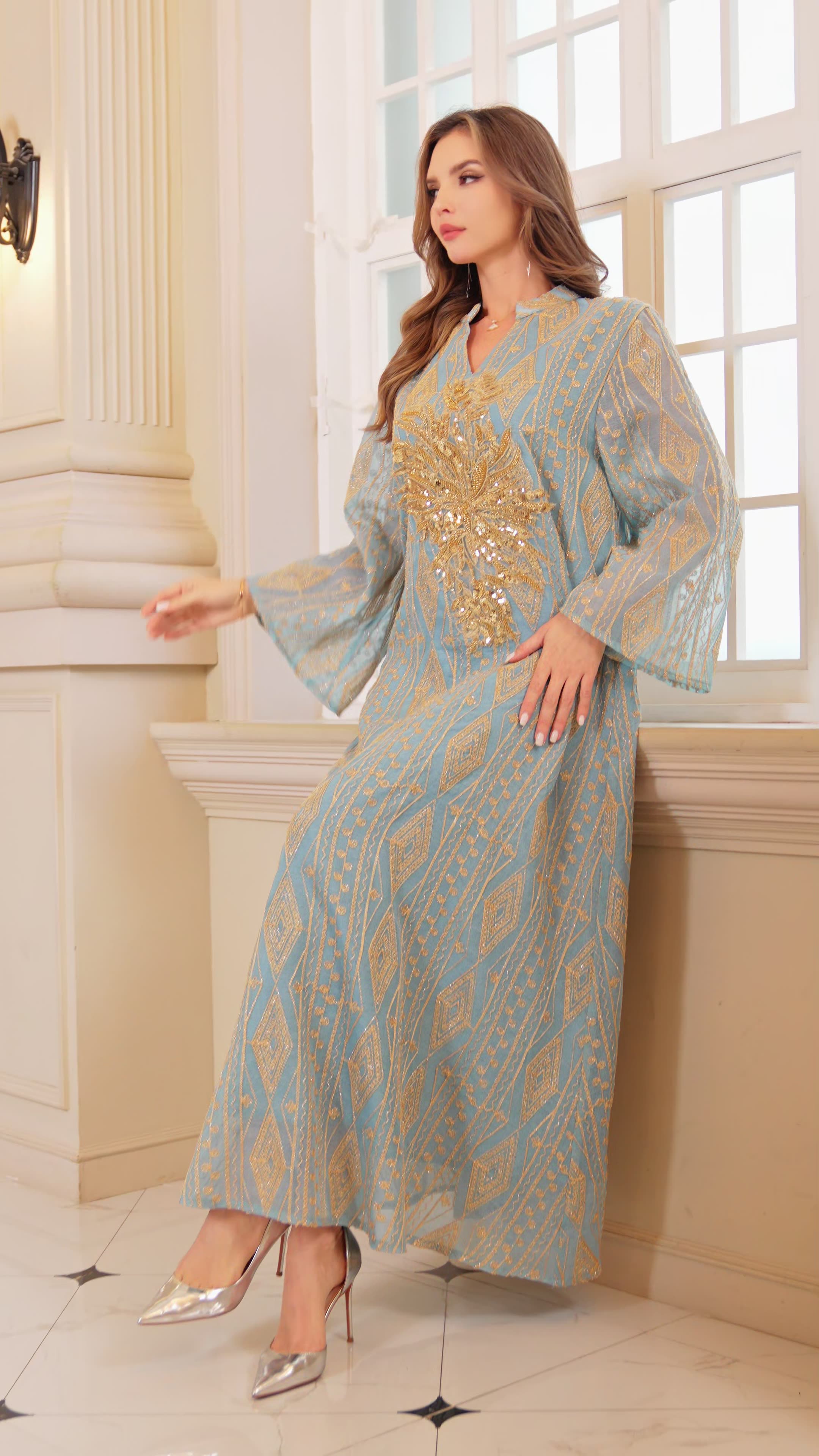 Elegant embroidered and beaded abaya for women