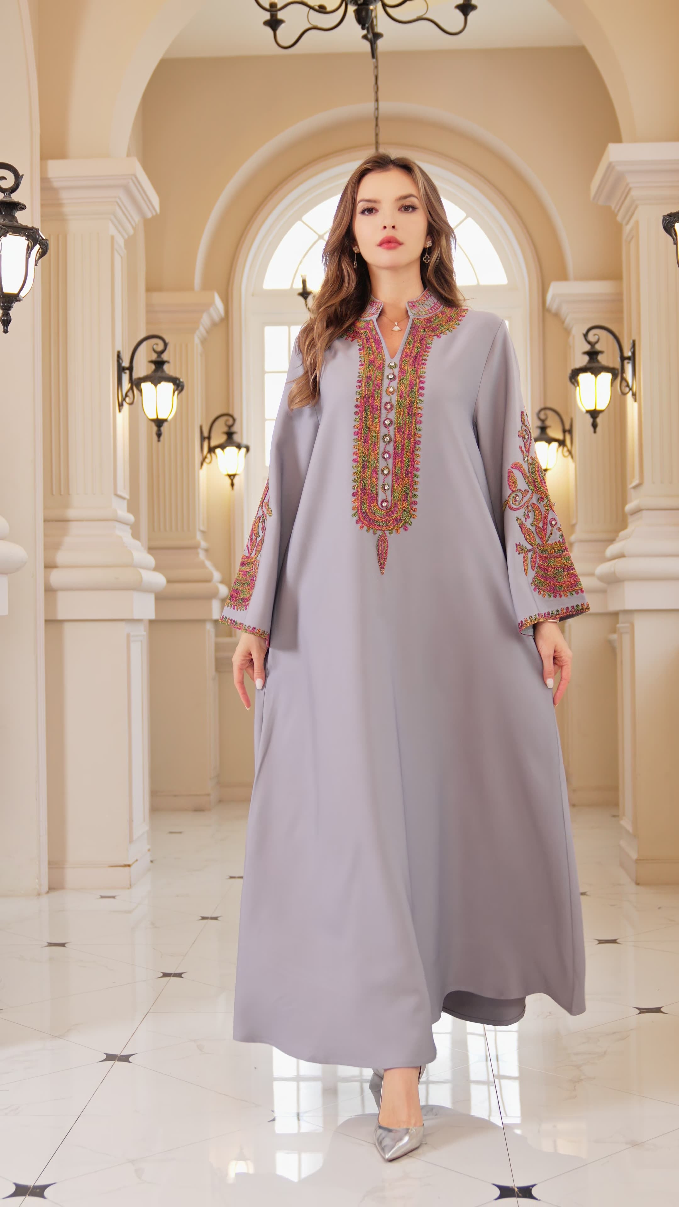 abaya rope-embroidered long gown dress