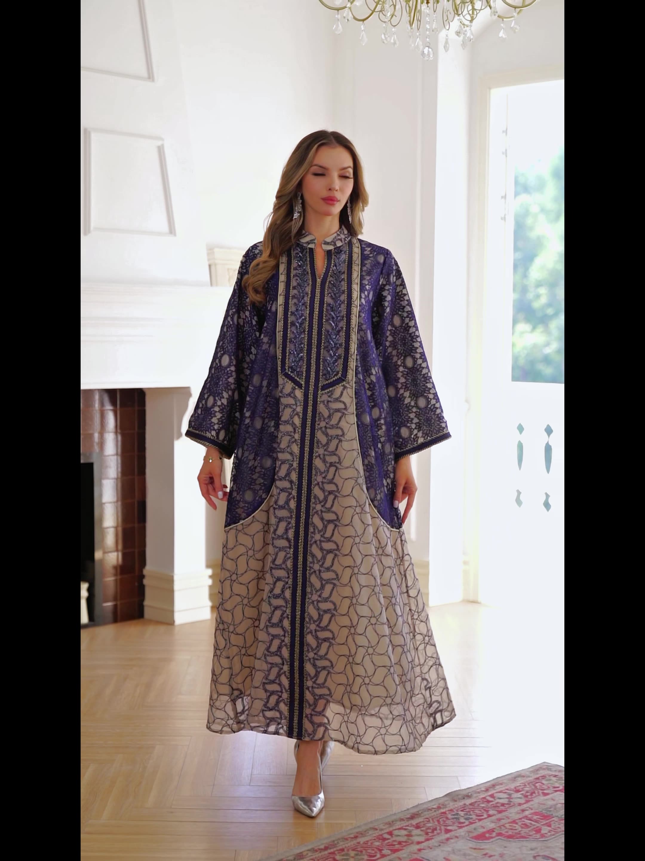Heavy-duty mesh embroidery long robe abaya for Muslims