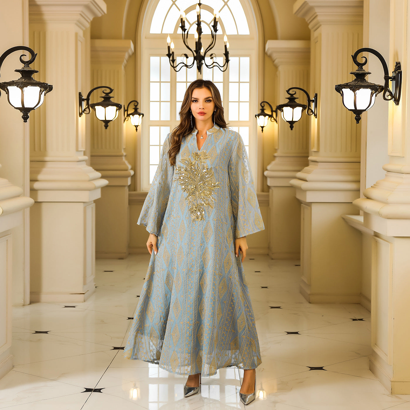 Elegant embroidered and beaded abaya for women