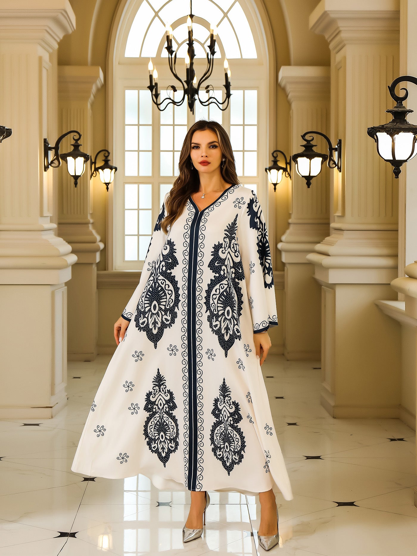 Dubai Turkish abaya with rhinestone embellishment