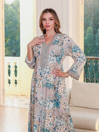 Ms. Apaya's fashionable floral-print long robe dress