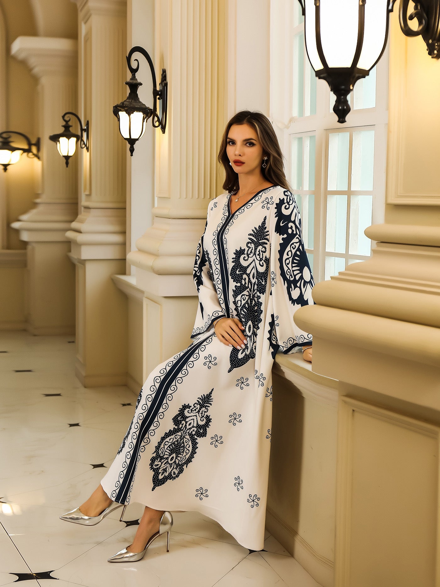 Dubai Turkish abaya with rhinestone embellishment