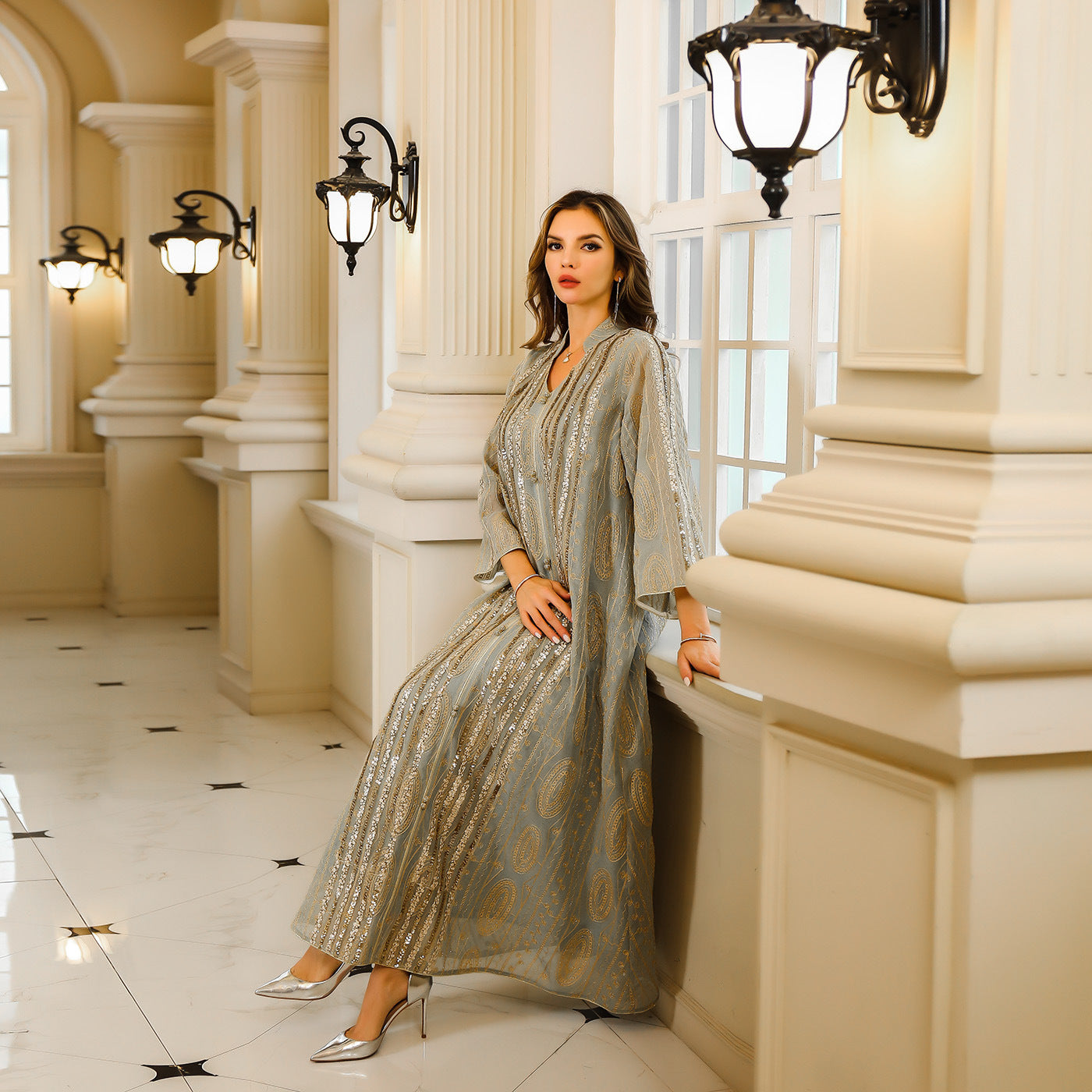 Muslim women's abaya with sequins