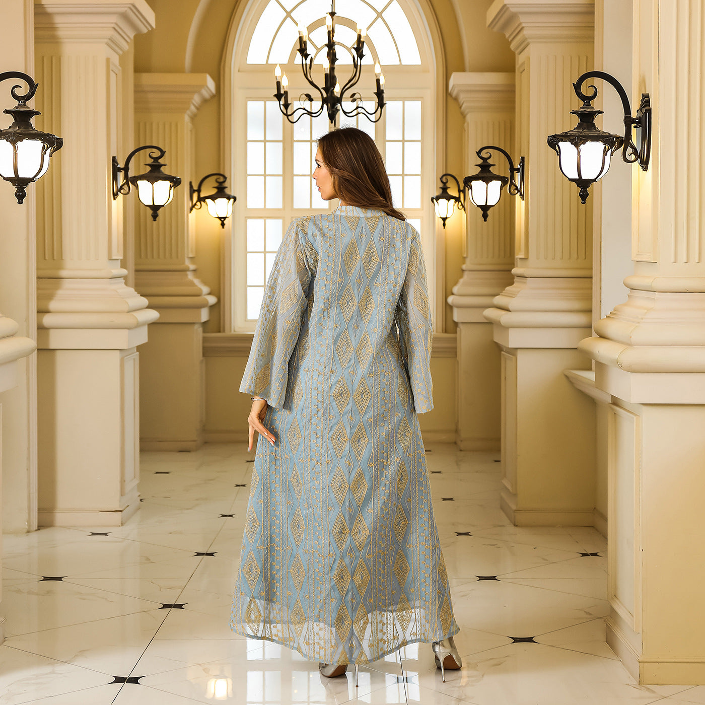 Elegant embroidered and beaded abaya for women