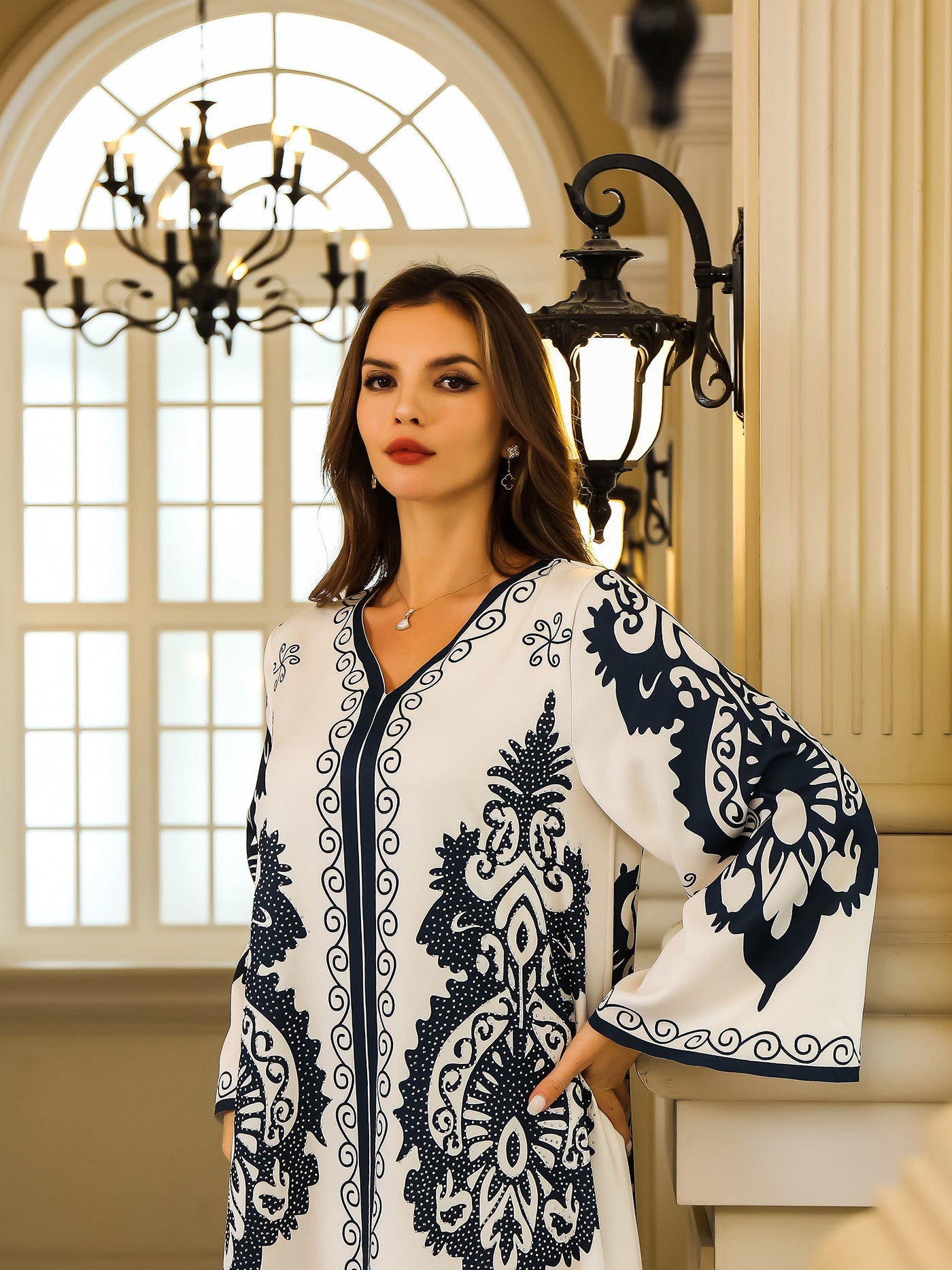 Dubai Turkish abaya with rhinestone embellishment