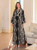 Heavy-duty mesh embroidery Middle Eastern abaya, a Muslim long robe