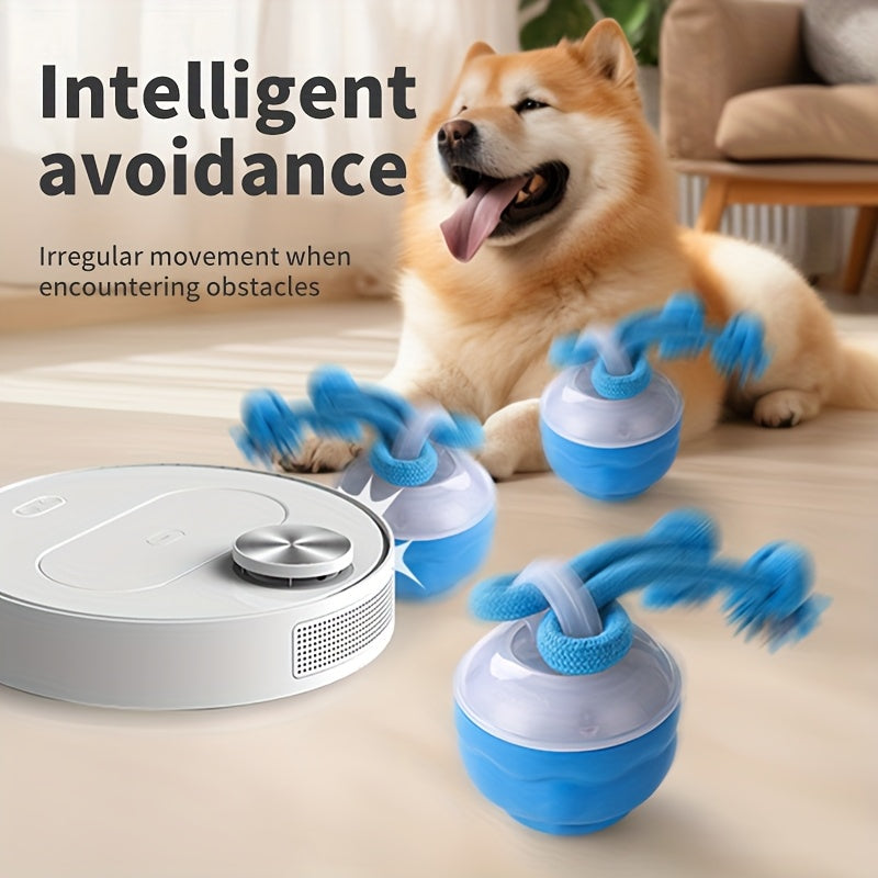 Interactive Dog Ball Toy - Sma Self-Moving Chase Buddy with Ropes, USB Rechargeable & 3 Play Modes for Boredom Relief