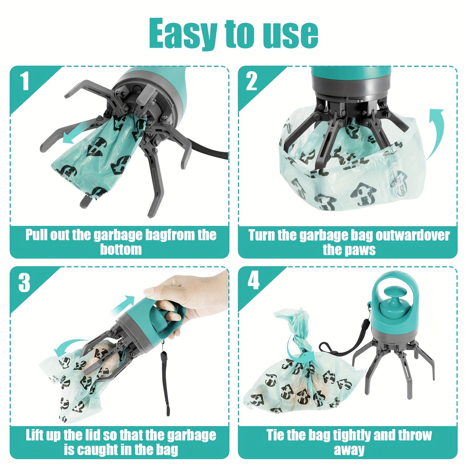 No-Touch Six-Claw Pet Waste Grabber - Sanitary & Lightweight Poop Scooper for Walks