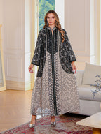 Heavy-duty mesh embroidery long robe abaya for Muslims