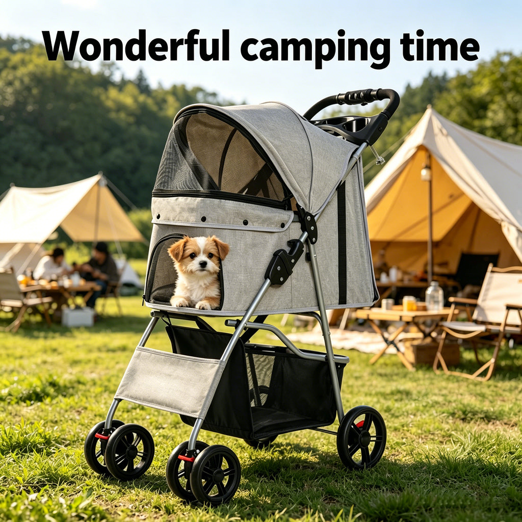Lightweight & Foldable Pet Stroller for Small Dogs & Cats, Perfect for Outdoor Travel, Camping, and Daily Walks