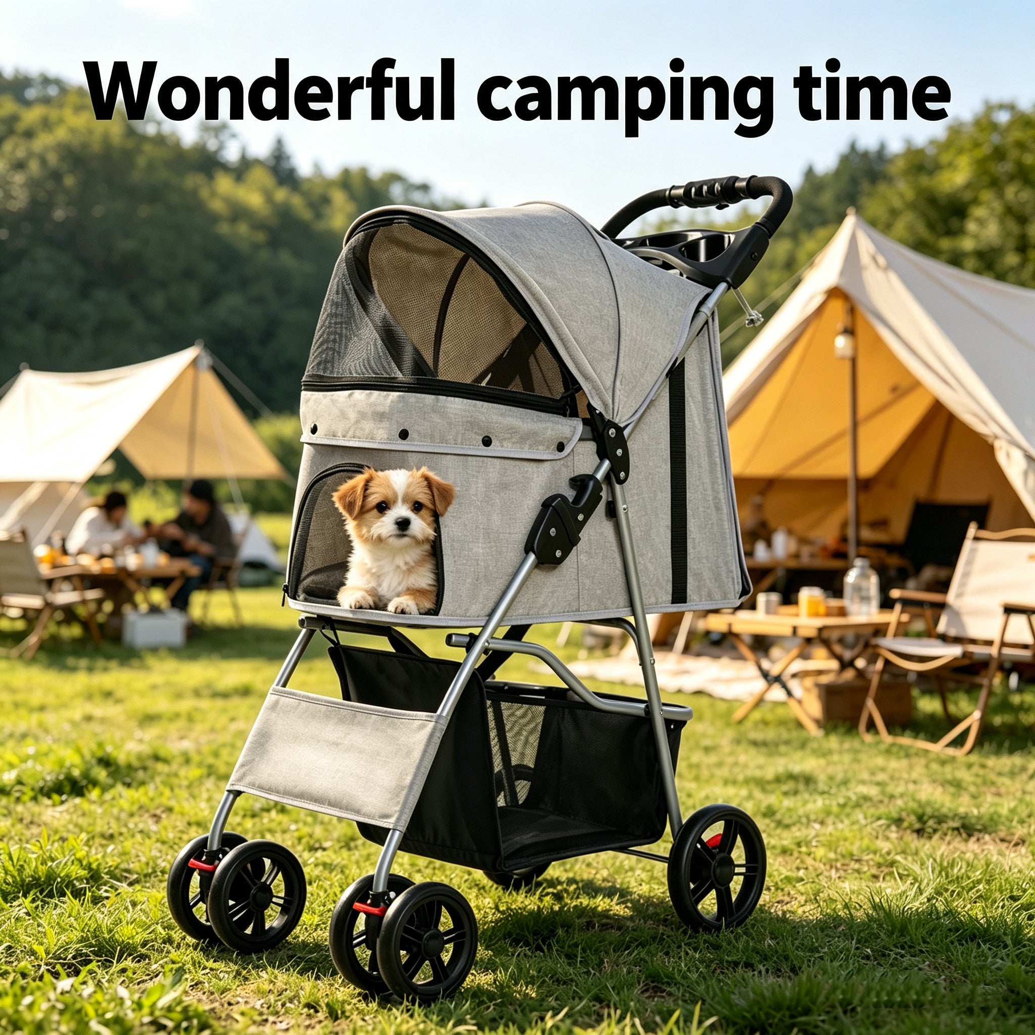 Lightweight & Foldable Pet Stroller for Small Dogs & Cats, Perfect for Outdoor Travel, Camping, and Daily Walks