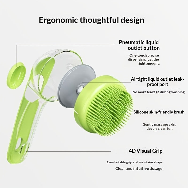 2-in-1 Pet Shampoo Dispenser & Bath Brush, Soft Silicone Bristle Scrubber for Deep Cleaning and Massage.