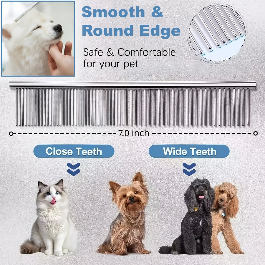 7-in-1 Professional Stainless Steel Dog Grooming Scissors Kit with Safety Round Tips, Titanium Coated Heavy Duty Pet Grooming Set for Dogs & Cats - Includes Straight, Thinning, Curved Shears and Comb