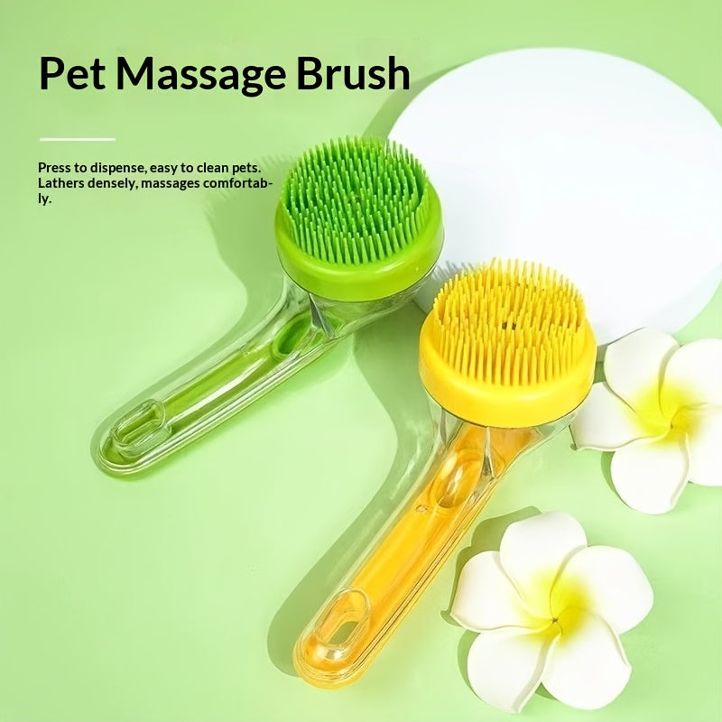 2-in-1 Pet Shampoo Dispenser & Bath Brush, Soft Silicone Bristle Scrubber for Deep Cleaning and Massage.