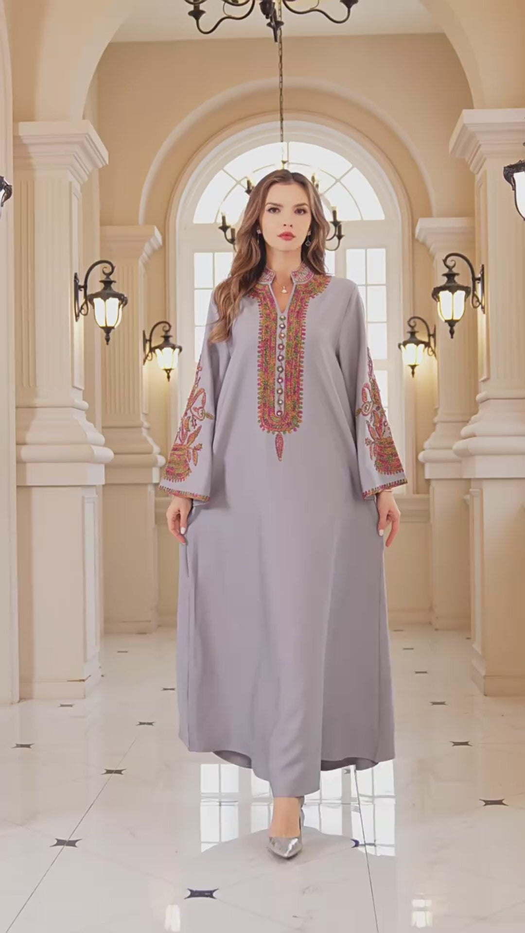 abaya rope-embroidered long gown dress