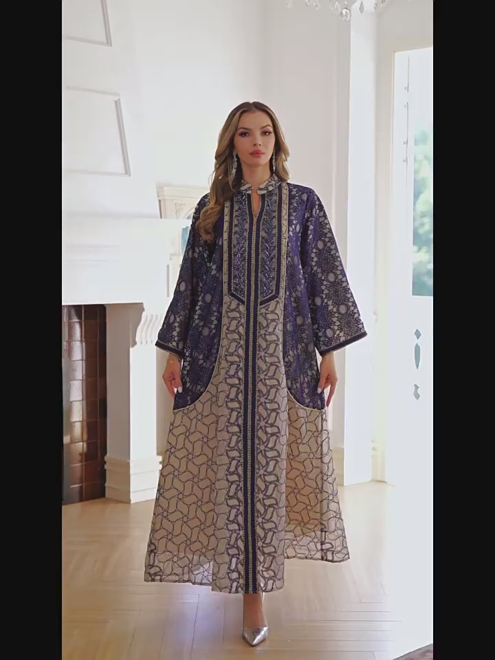 Heavy-duty mesh embroidery long robe abaya for Muslims