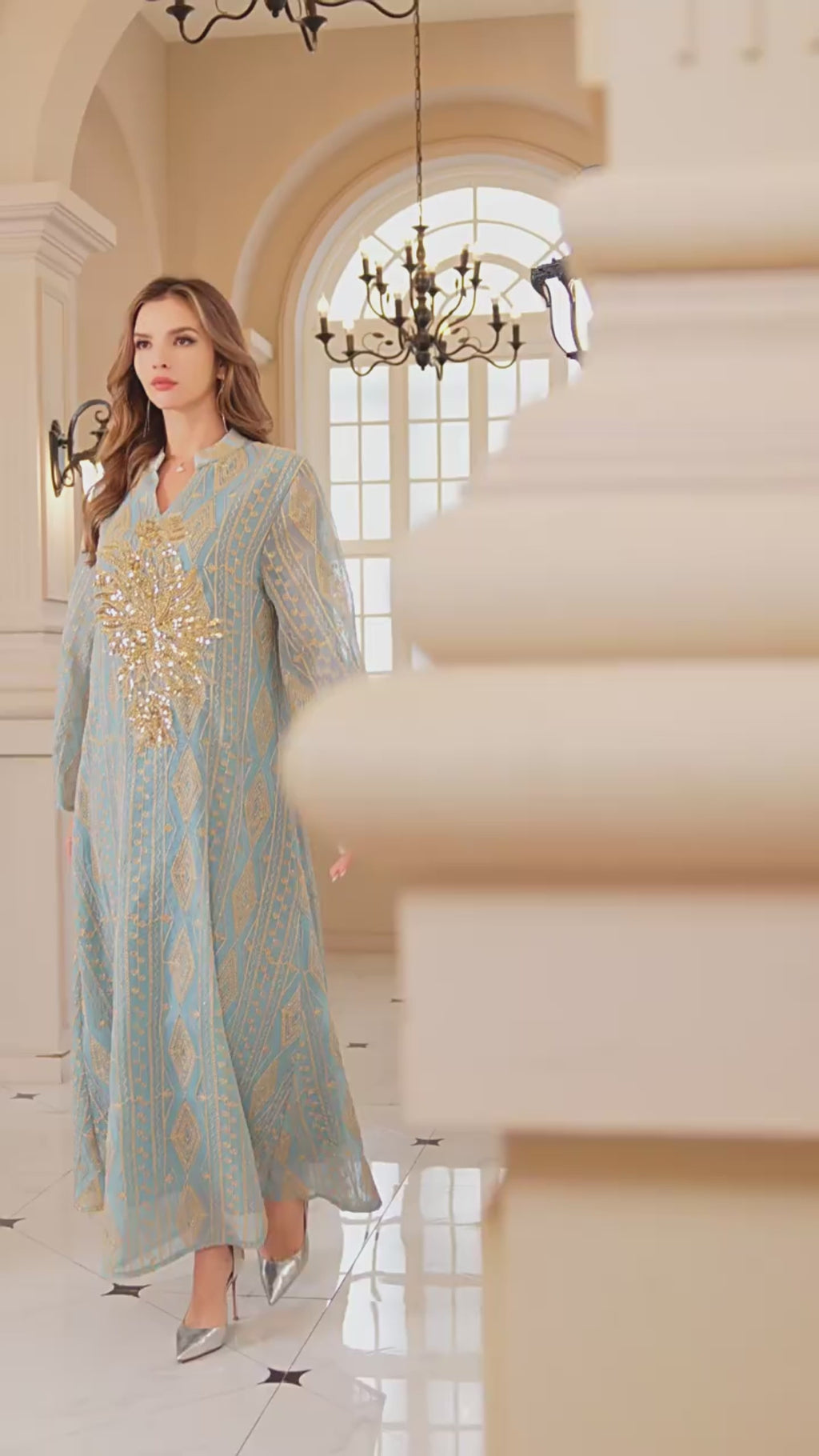 Elegant embroidered and beaded abaya for women